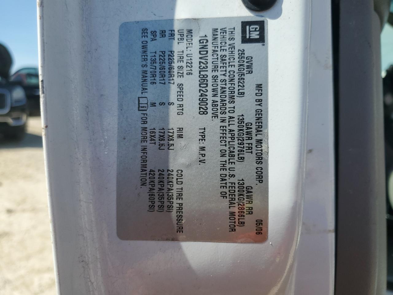 2006 Chevrolet Uplander Ls VIN: 1GNDV23L86D249028 Lot: 53663565