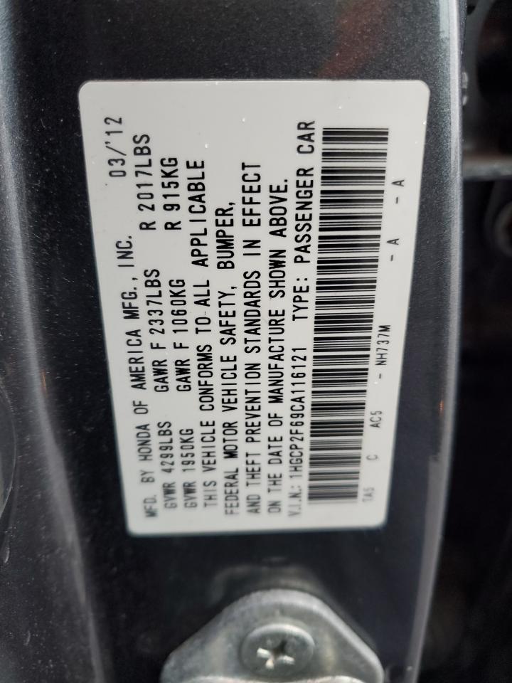 2012 Honda Accord Se VIN: 1HGCP2F69CA116121 Lot: 52052805