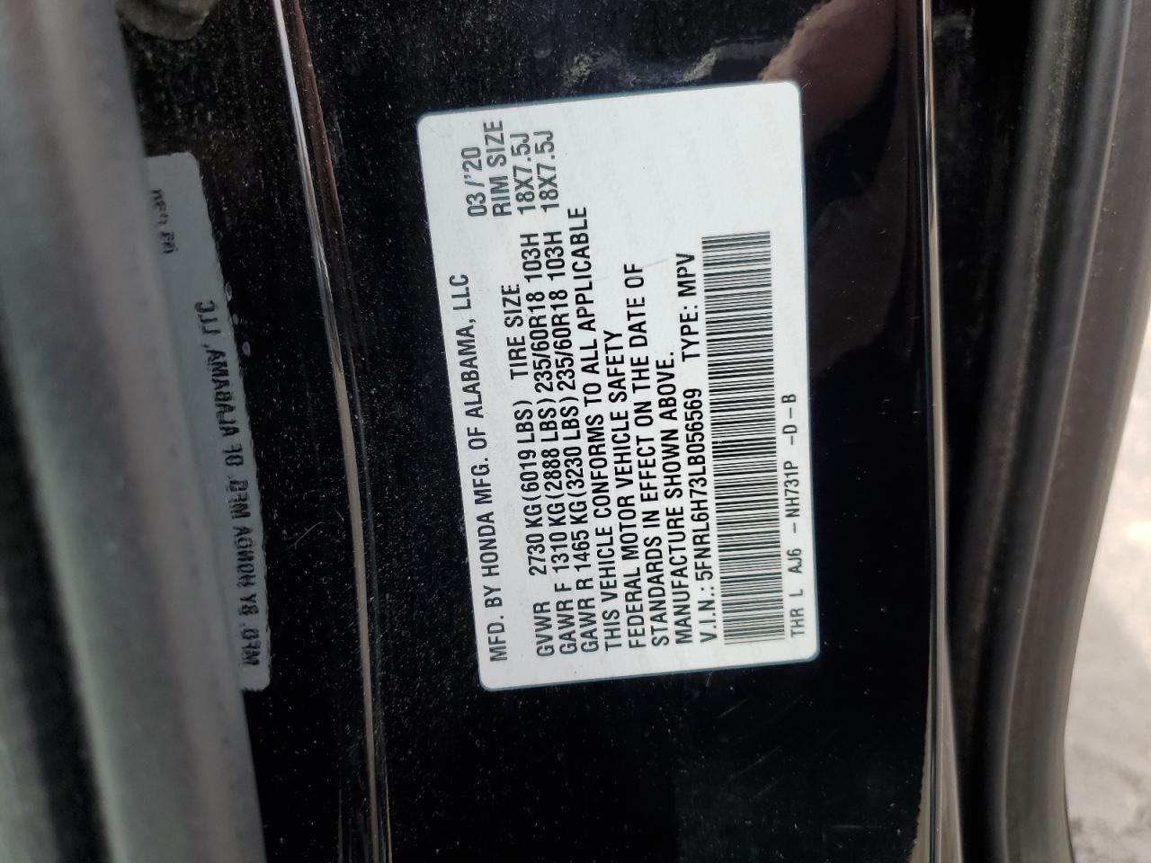 2020 Honda Odyssey Exl VIN: 5FNRL6H73LB056569 Lot: 52698725