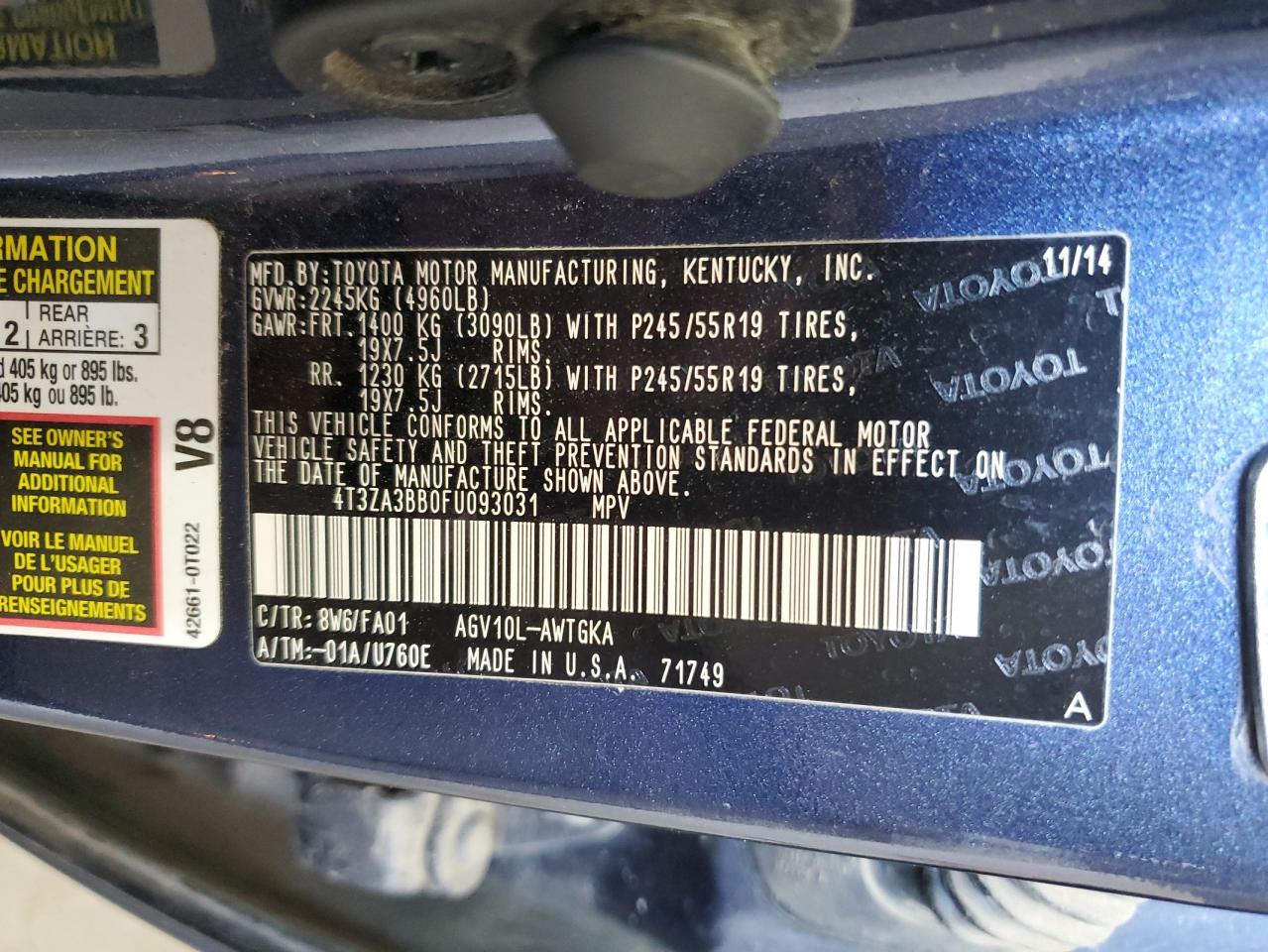 2015 Toyota Venza Le VIN: 4T3ZA3BB0FU093031 Lot: 55294005