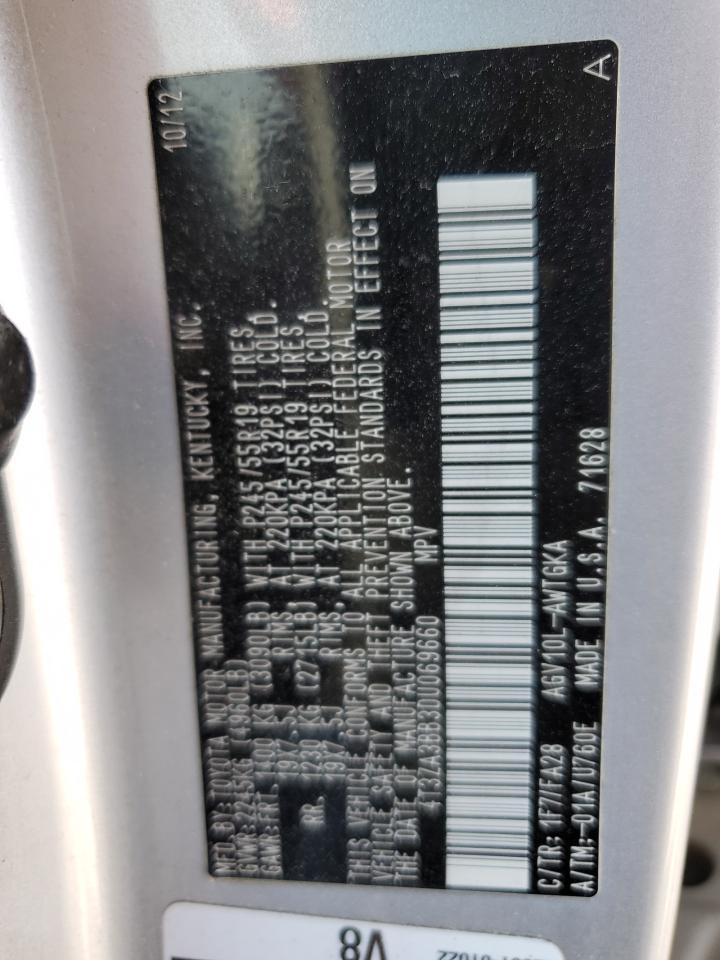 2013 Toyota Venza Le VIN: 4T3ZA3BB3DU069660 Lot: 52556535