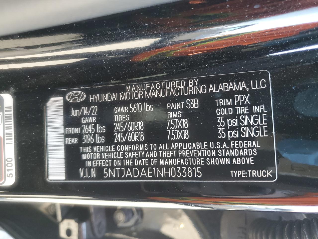 2022 Hyundai Santa Cruz Se VIN: 5NTJADAE1NH033815 Lot: 54333575
