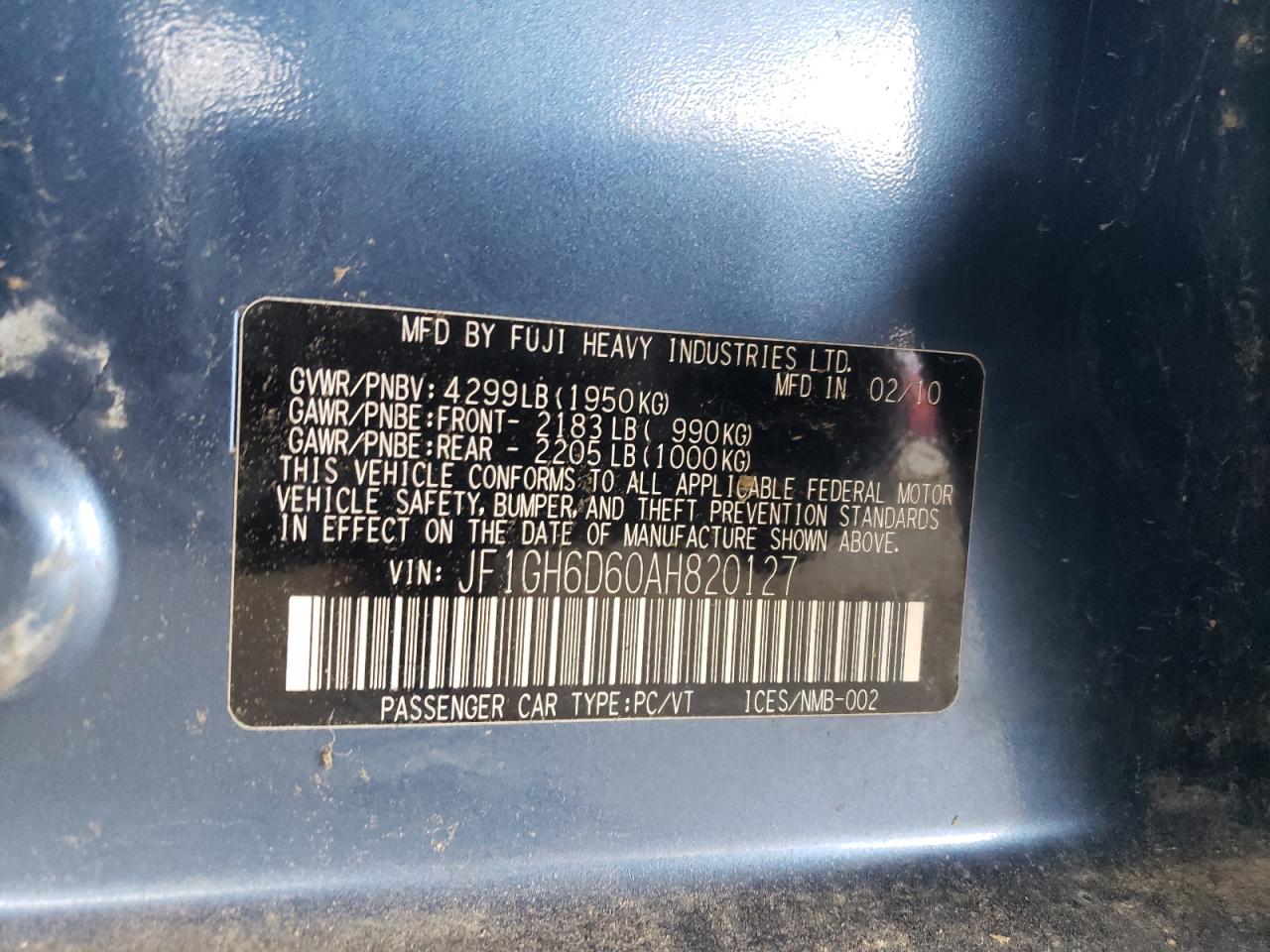 2010 Subaru Impreza Outback Sport VIN: JF1GH6D60AH820127 Lot: 52175565