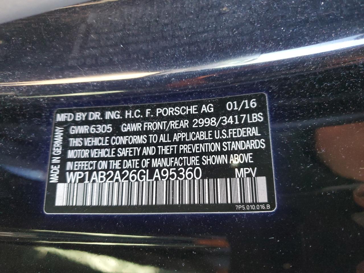 2016 Porsche Cayenne S VIN: WP1AB2A26GLA95360 Lot: 53270765