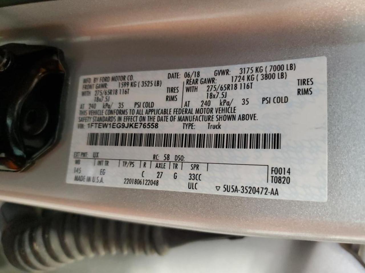 2018 Ford F150 Supercrew VIN: 1FTEW1EG9JKE76558 Lot: 53613915