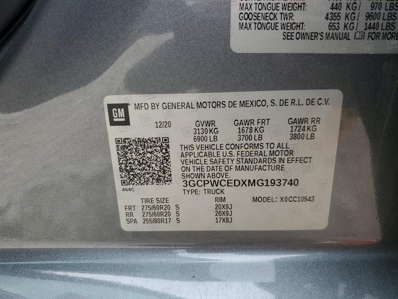 2021 Chevrolet Silverado C1500 Lt VIN: 3GCPWCEDXMG193740 Lot: 51290035