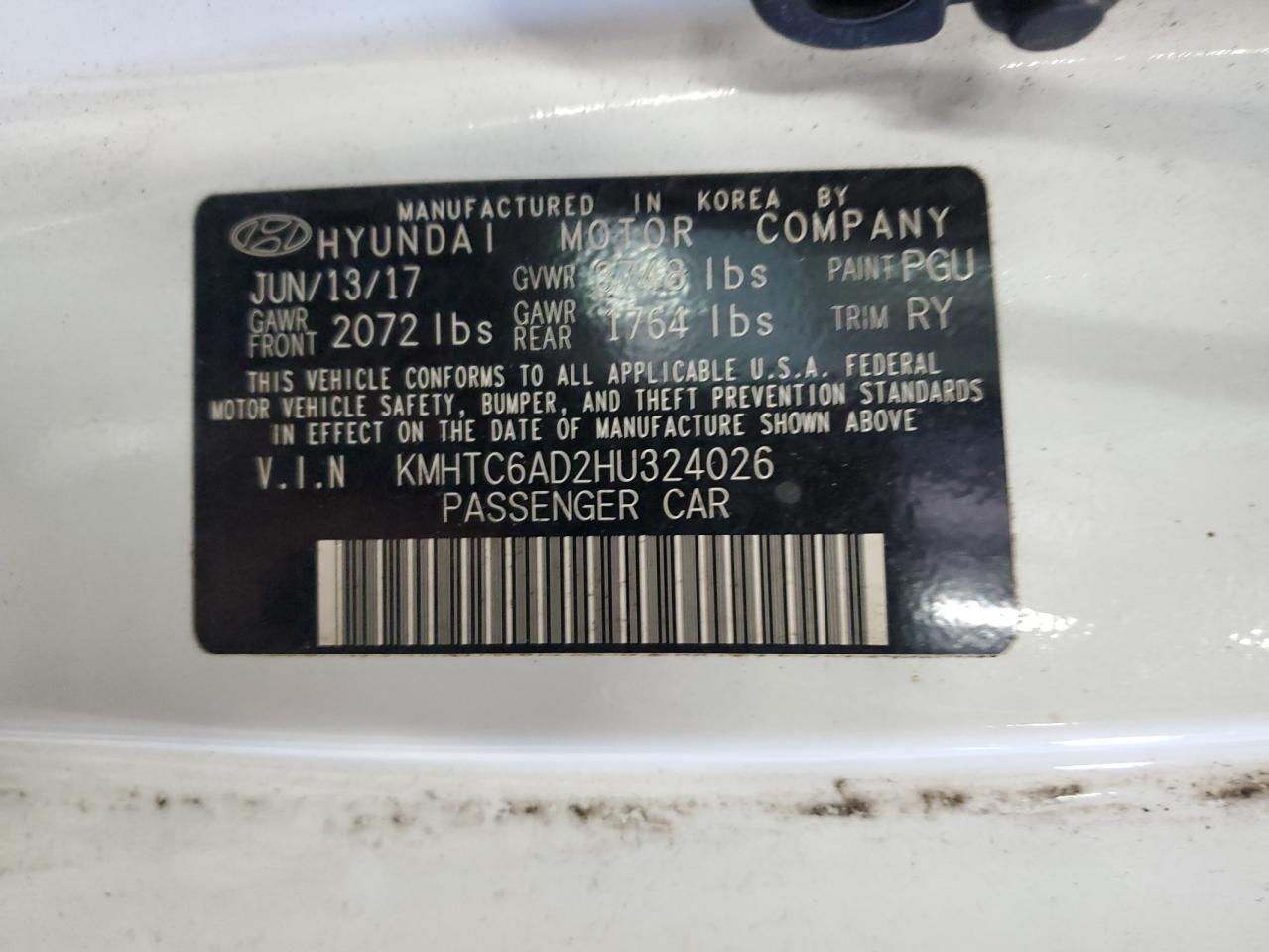2017 Hyundai Veloster VIN: KMHTC6AD2HU324026 Lot: 53524955
