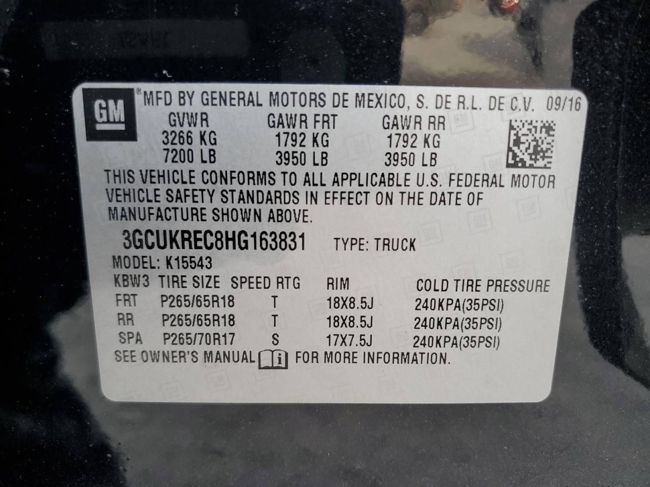 2017 Chevrolet Silverado K1500 Lt VIN: 3GCUKREC8HG163831 Lot: 61739935