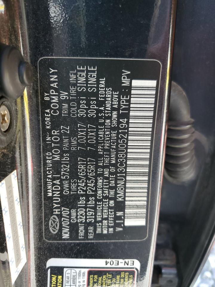 2008 Hyundai Veracruz Gls VIN: KM8NU13C38U052194 Lot: 53713575