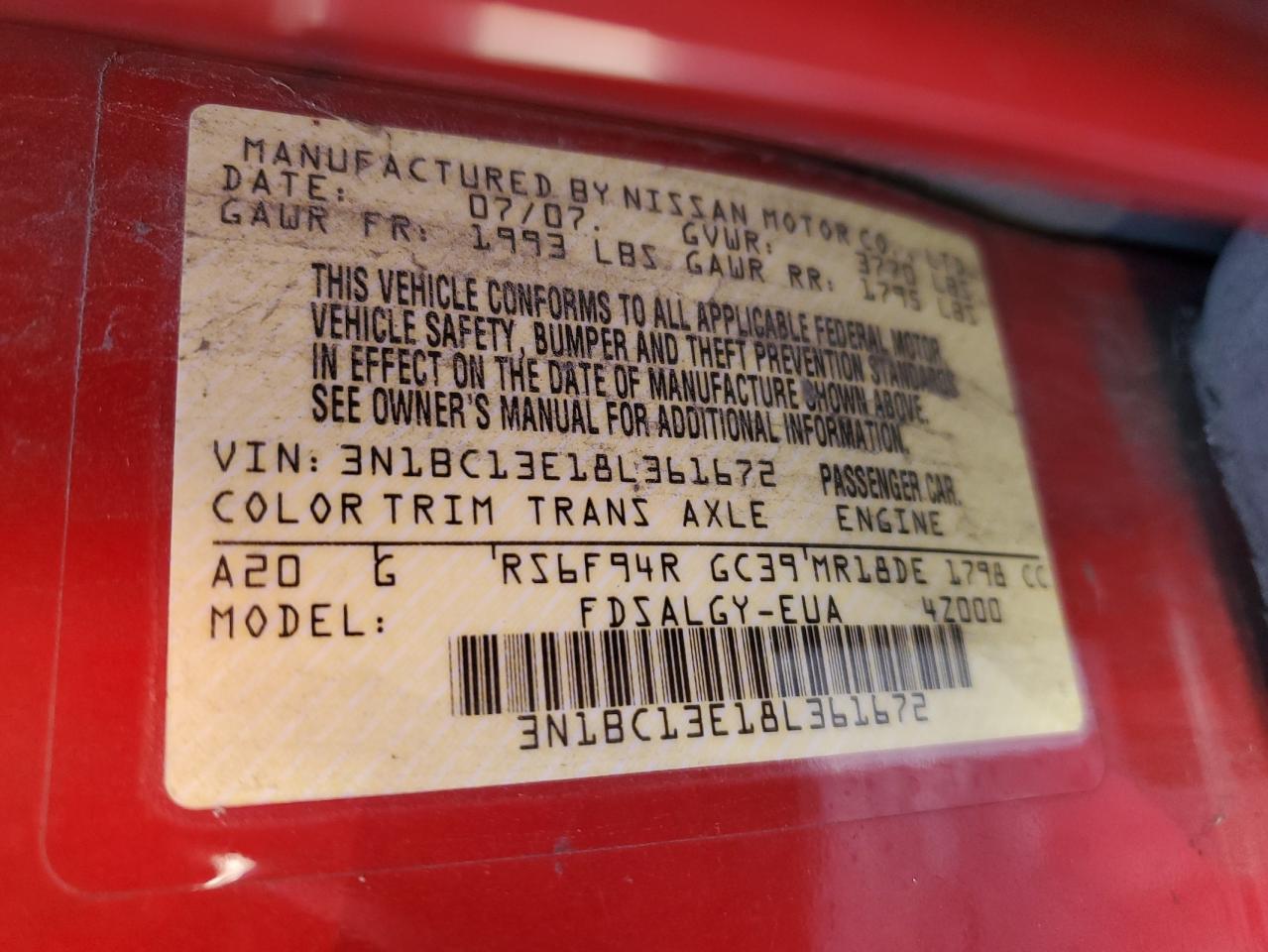 2008 Nissan Versa S VIN: 3N1BC13E18L361672 Lot: 52194645