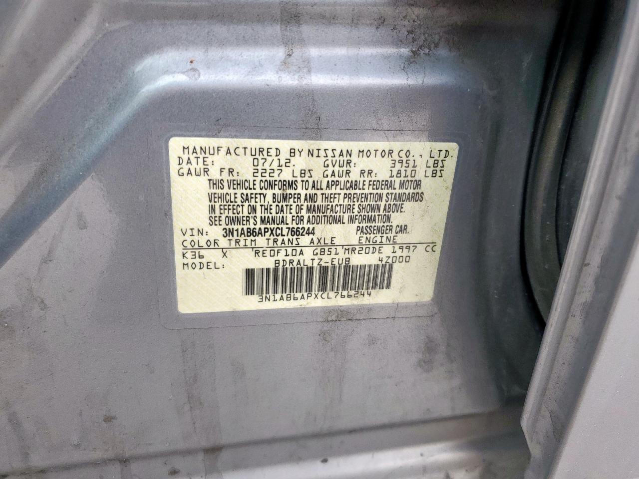 2012 Nissan Sentra 2.0 VIN: 3N1AB6APXCL766244 Lot: 54780945