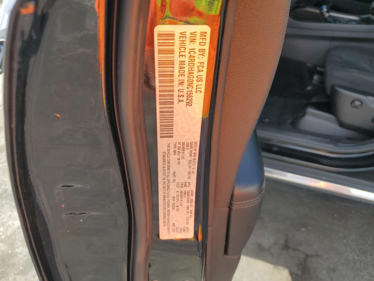 2022 Dodge Durango Sxt VIN: 1C4RDHAG0NC156292 Lot: 54535525