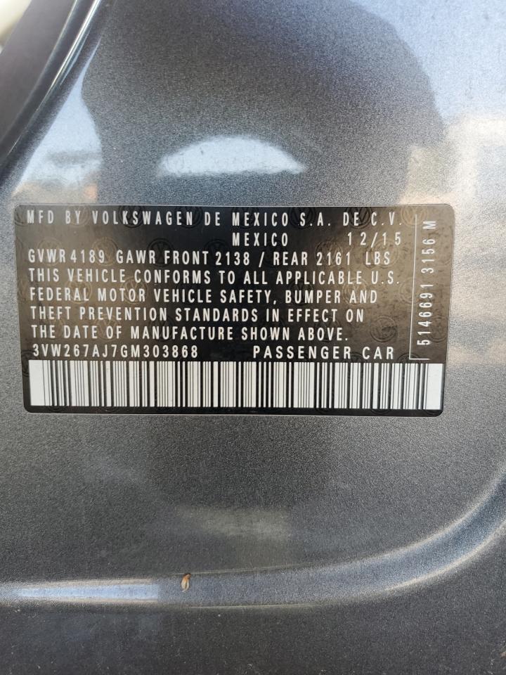 2016 Volkswagen Jetta S VIN: 3VW267AJ7GM303868 Lot: 52163635