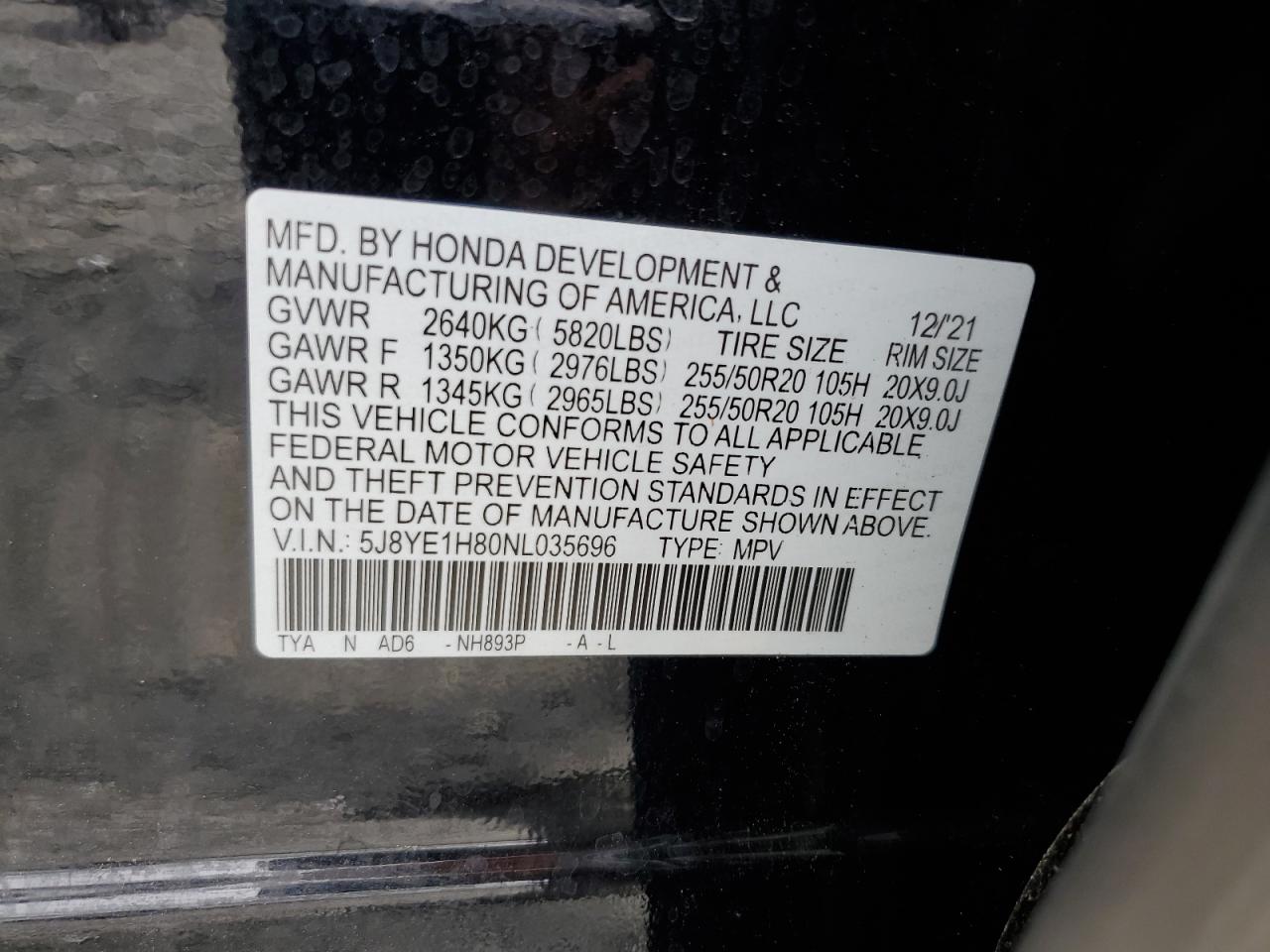 2022 Acura Mdx Advance VIN: 5J8YE1H80NL035696 Lot: 54420105