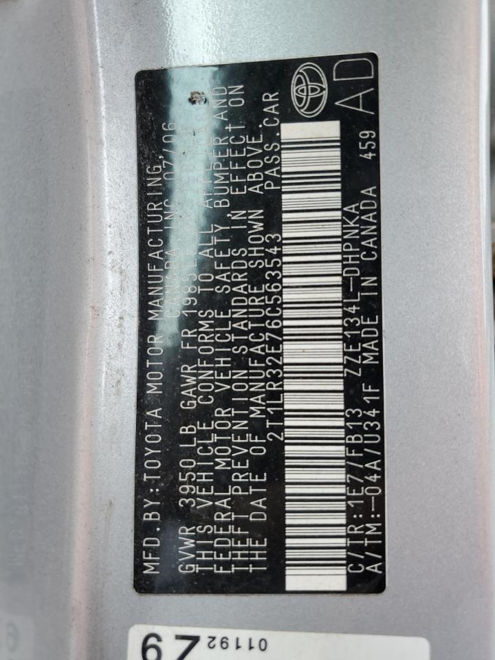 2006 Toyota Corolla Matrix Base VIN: 2T1LR32E76C563543 Lot: 55247675
