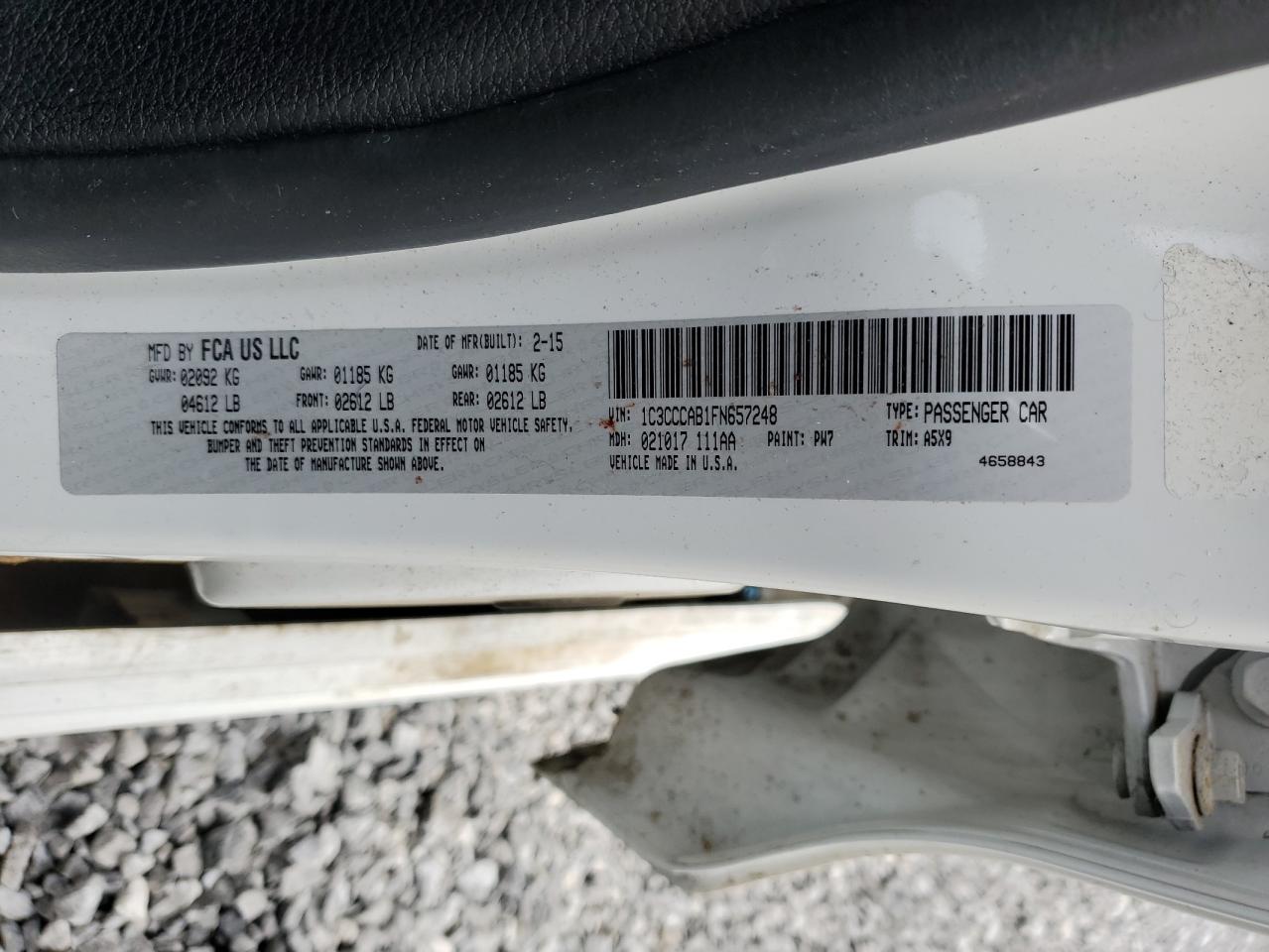 2015 Chrysler 200 Limited VIN: 1C3CCCAB1FN657248 Lot: 54729645