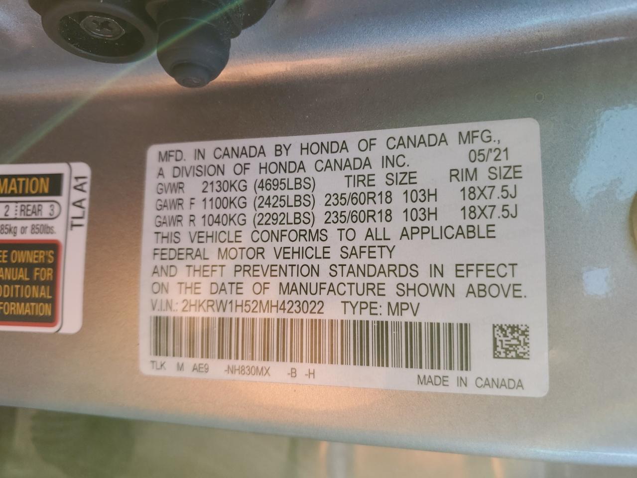 2021 Honda Cr-V Ex VIN: 2HKRW1H52MH423022 Lot: 53299995