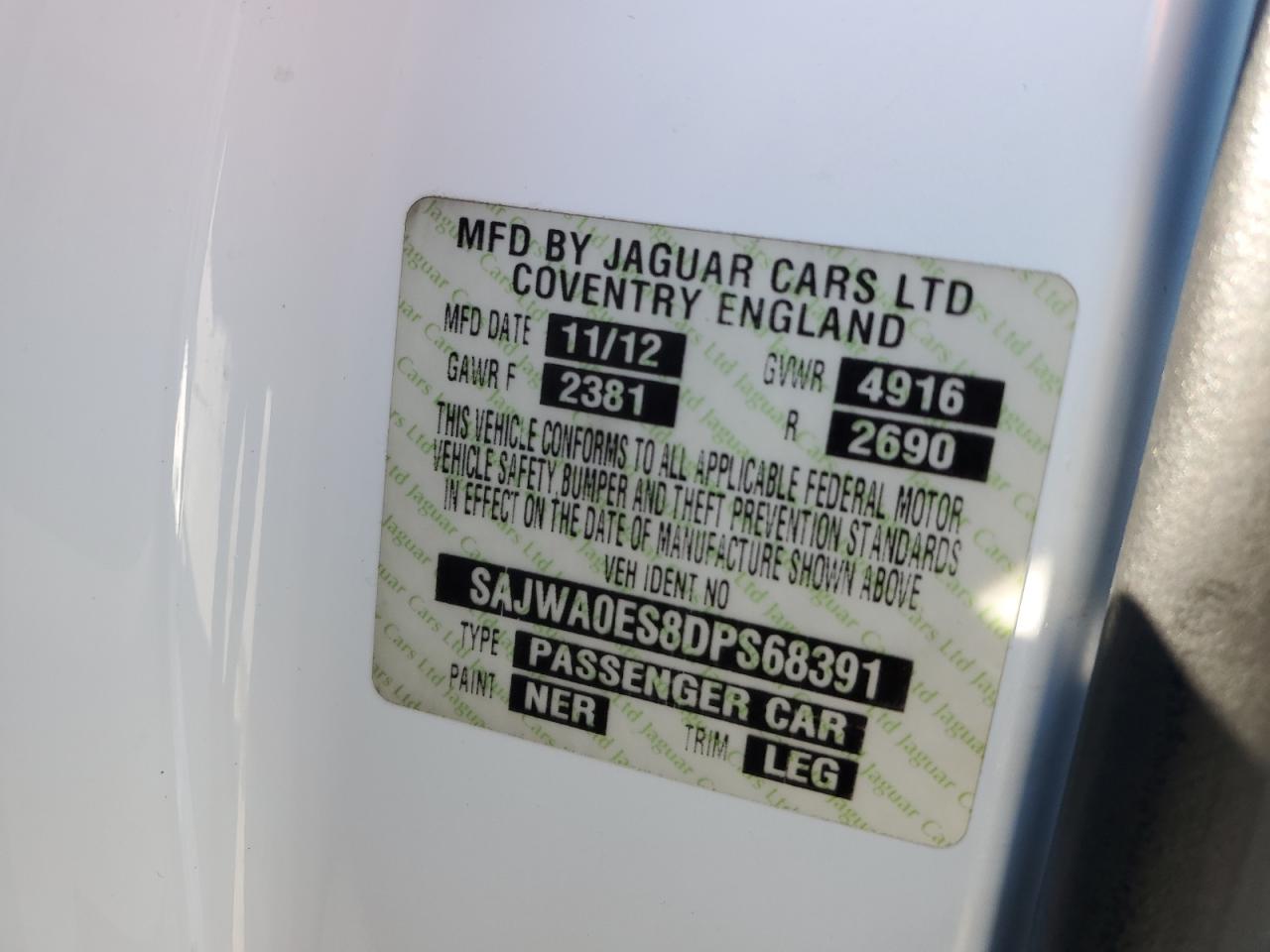 2013 Jaguar Xf VIN: SAJWA0ES8DPS68391 Lot: 54799685