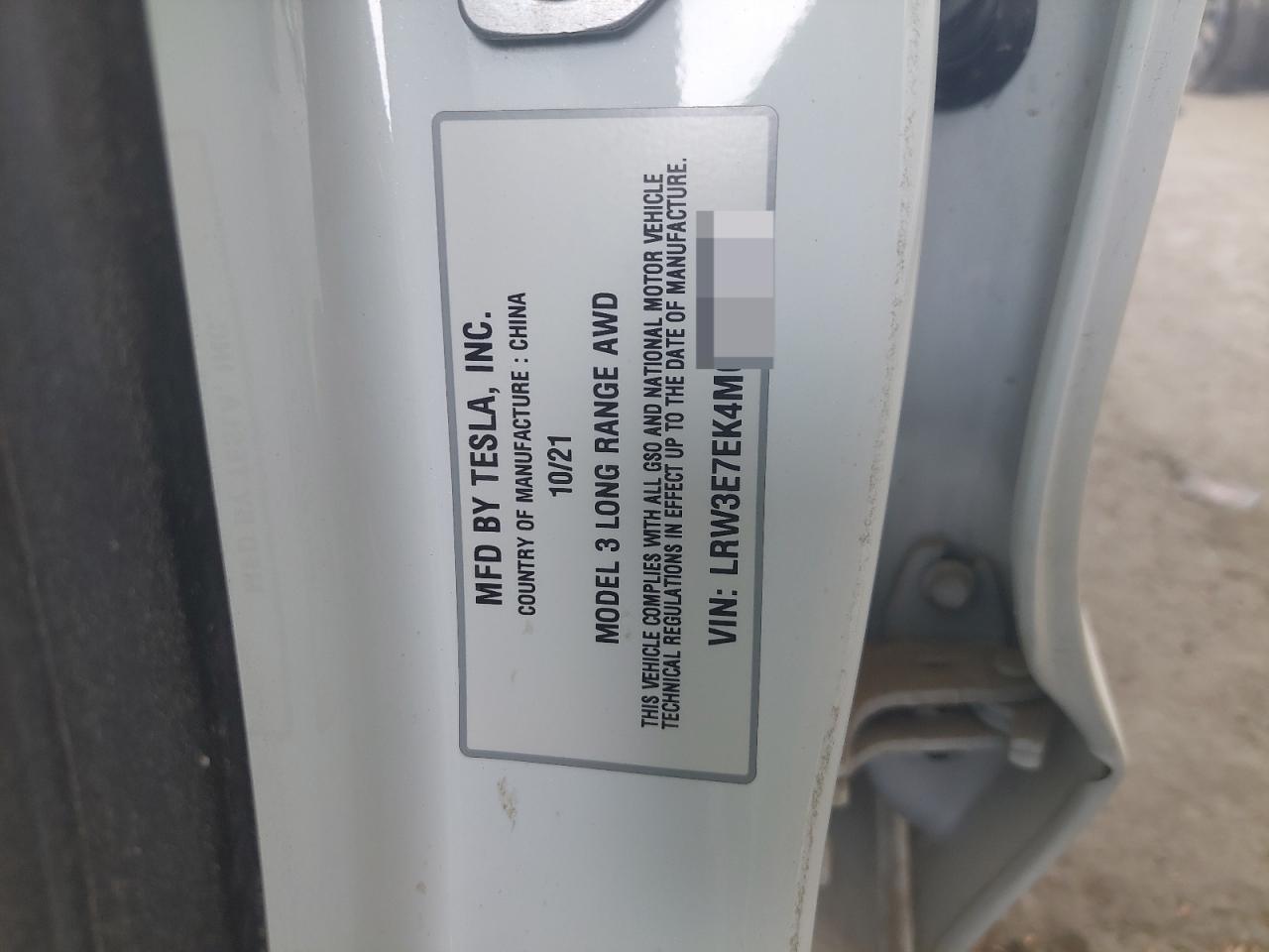 LRW3E7EK4MC384108 - 2021 Tesl MODEL 3 - #undefined