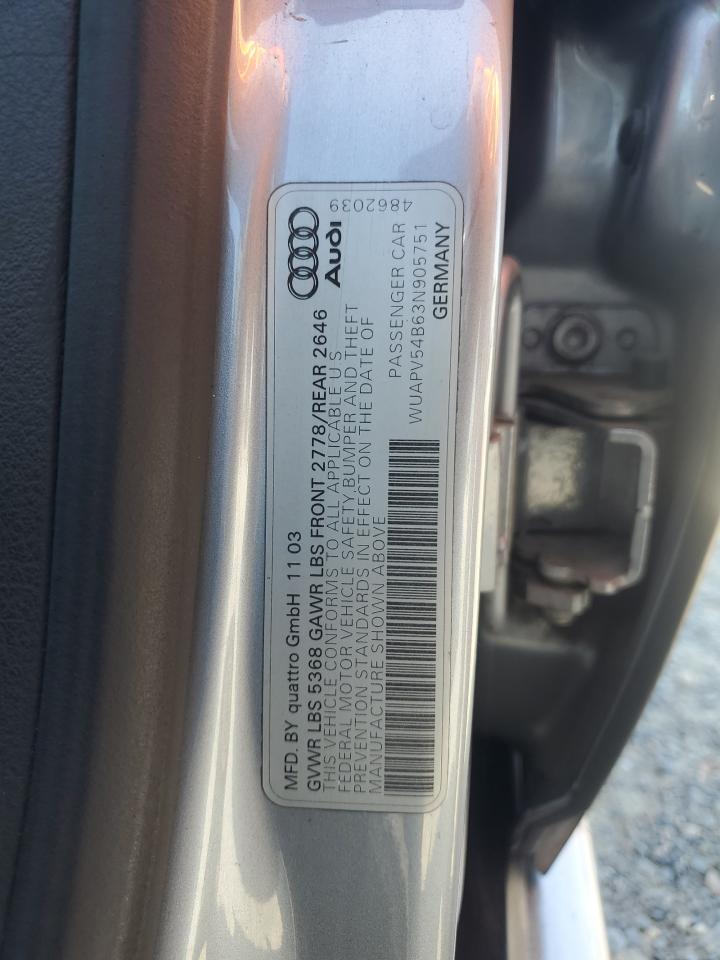 2003 Audi Rs6 VIN: WUAPV54B63N905751 Lot: 55178165