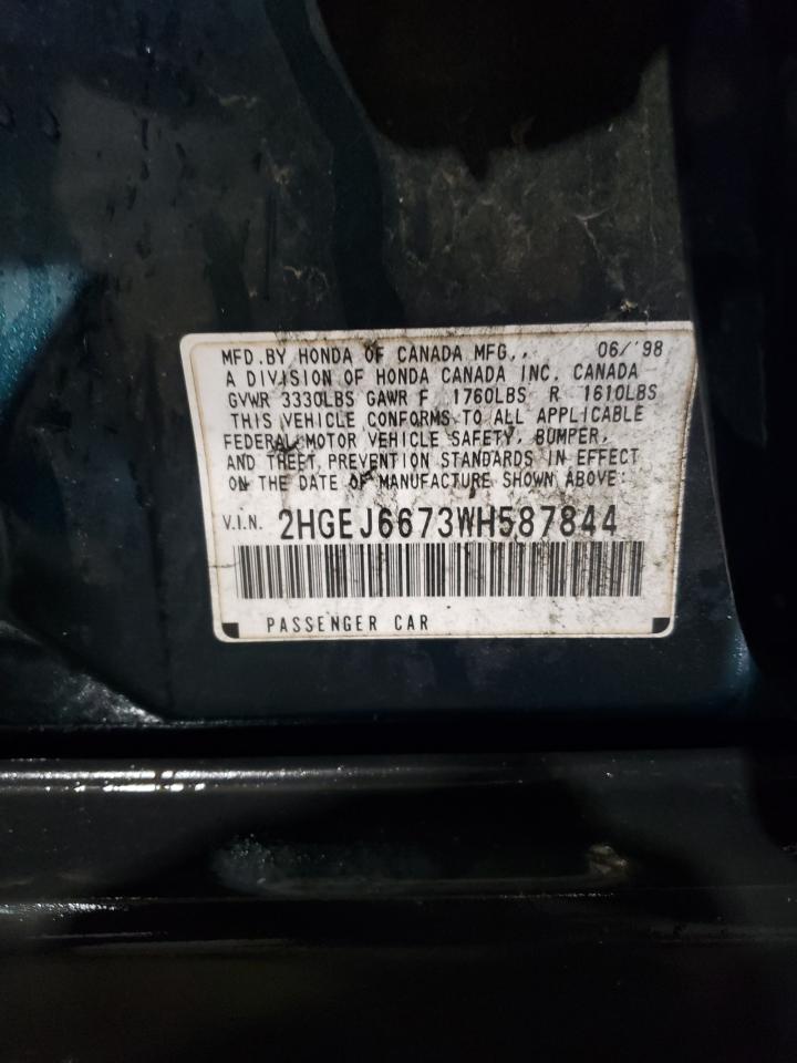 1998 Honda Civic Lx VIN: 2HGEJ6673WH587844 Lot: 53512155