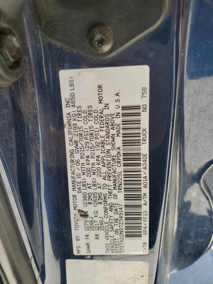 2007 Toyota Tacoma Access Cab VIN: 5TETX22N97Z349147 Lot: 53896135