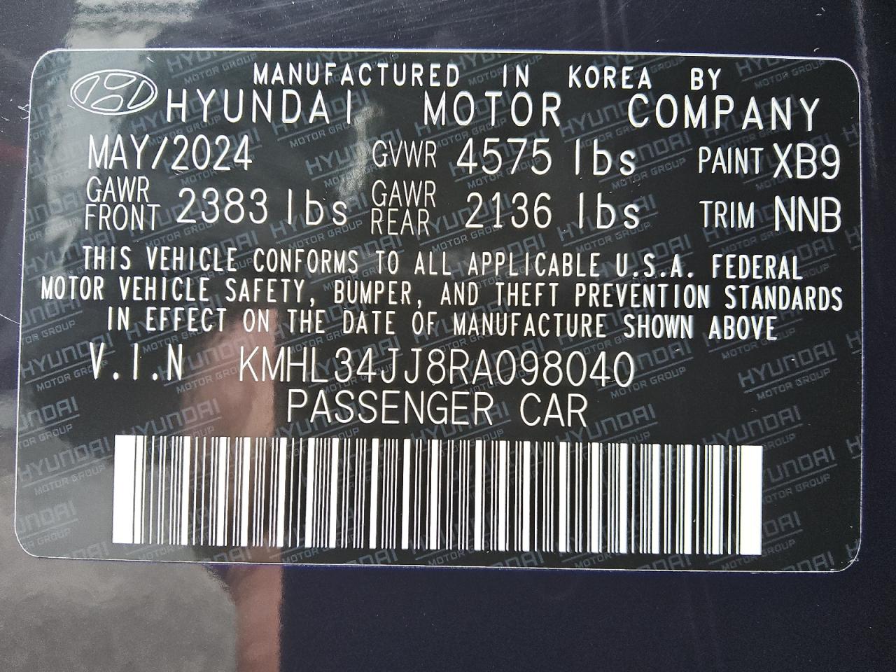 2024 Hyundai Sonata Hybrid VIN: KMHL34JJ8RA098040 Lot: 52537725