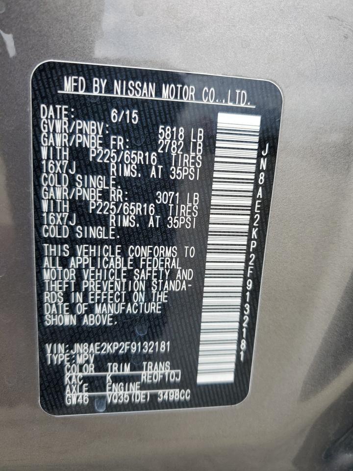 2015 Nissan Quest S VIN: JN8AE2KP2F9132181 Lot: 54418385