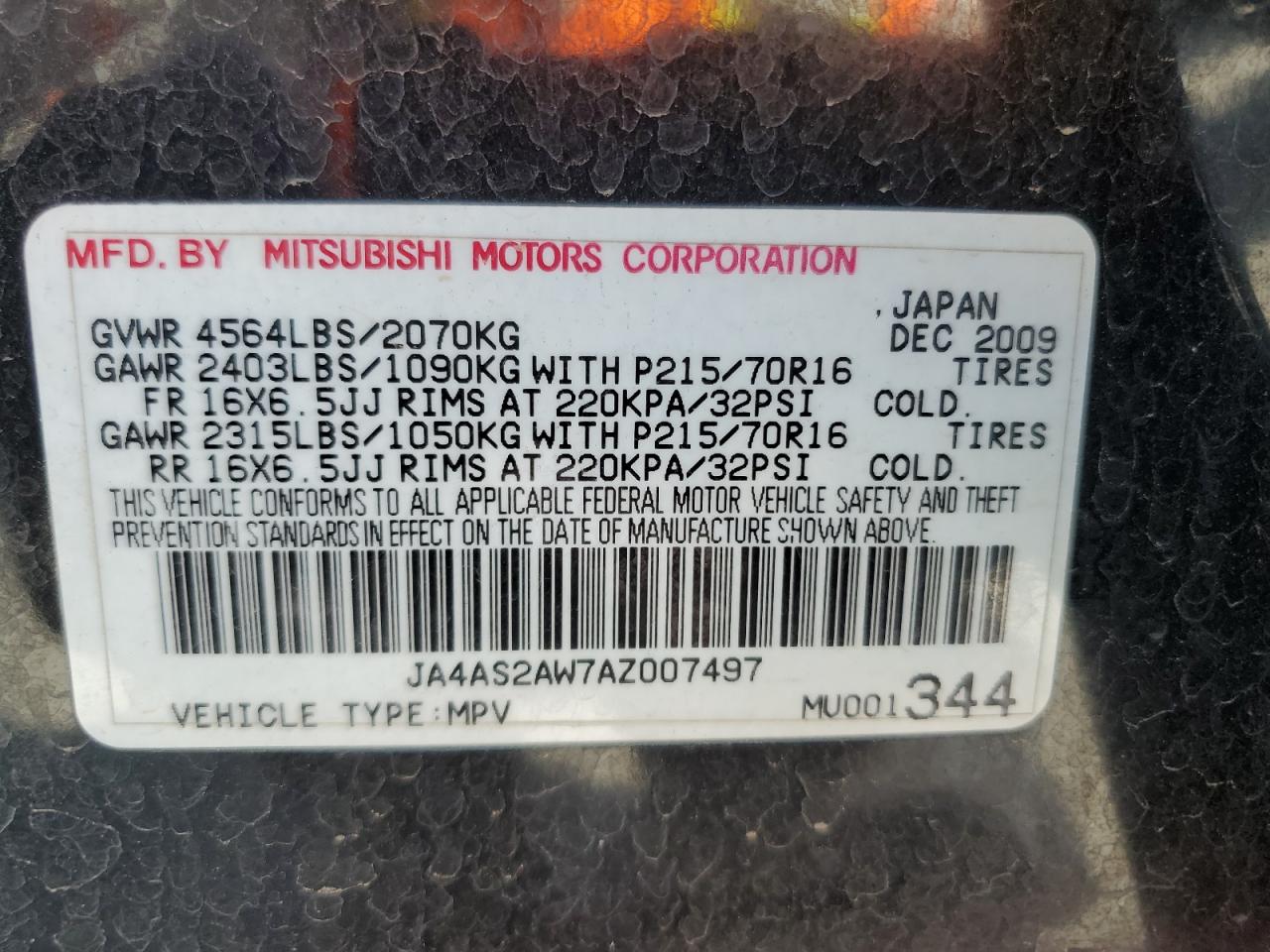 2010 Mitsubishi Outlander Es VIN: JA4AS2AW7AZ007497 Lot: 55291705