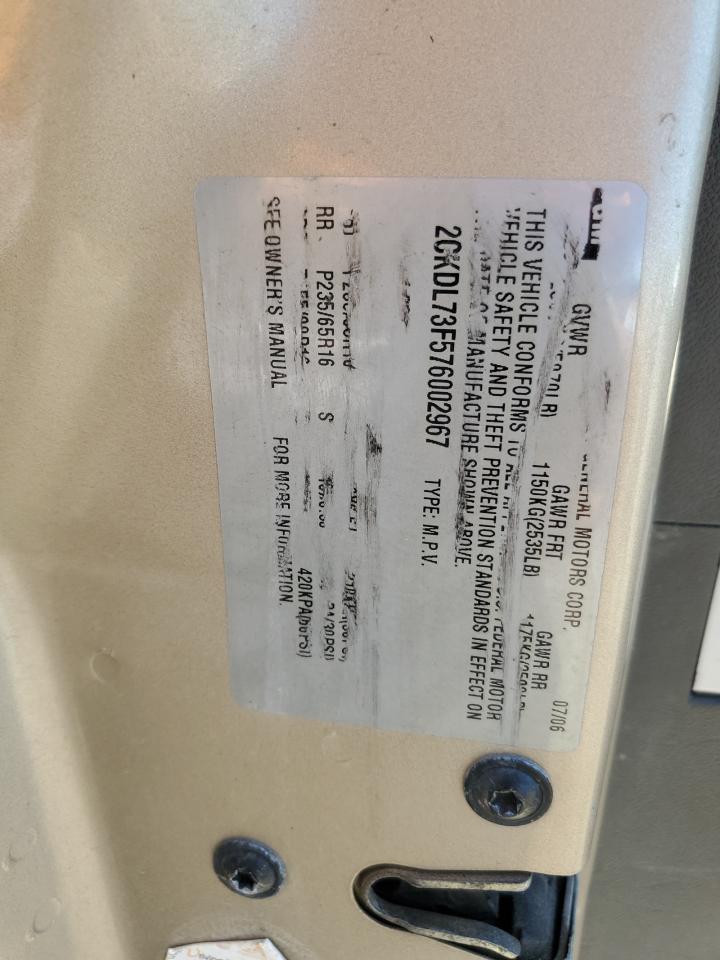 2007 Pontiac Torrent VIN: 2CKDL73F576002967 Lot: 53617265