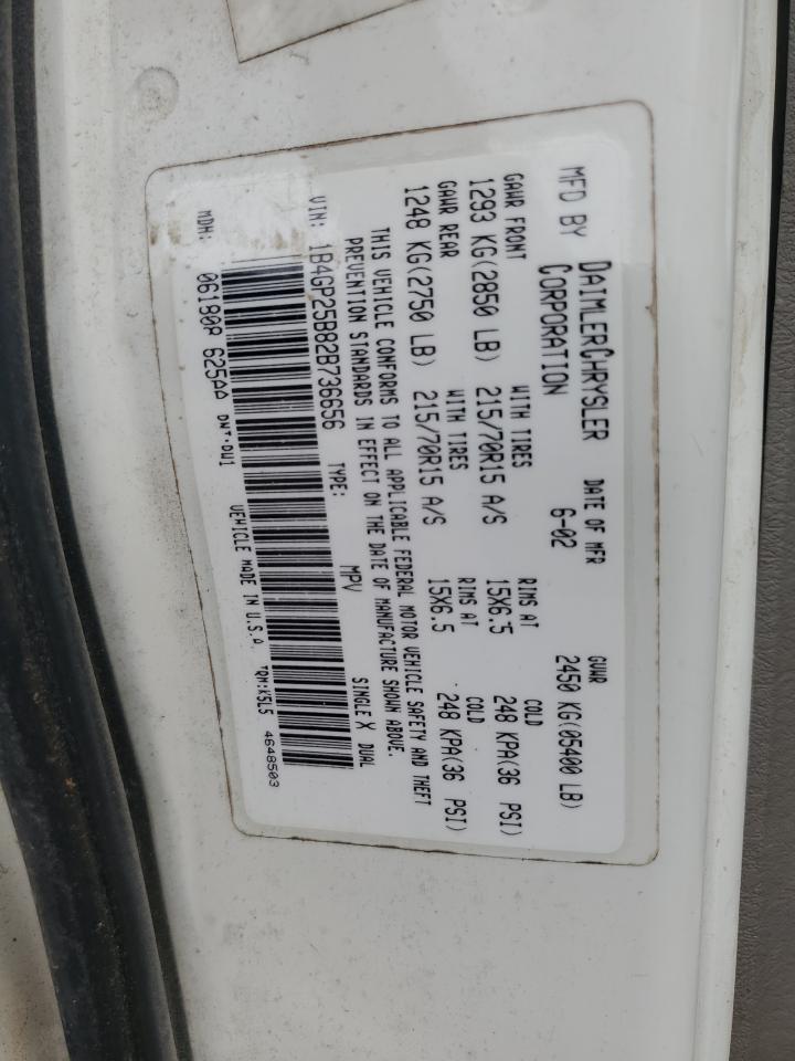 2002 Dodge Caravan Se VIN: 1B4GP25B82B736656 Lot: 51178035