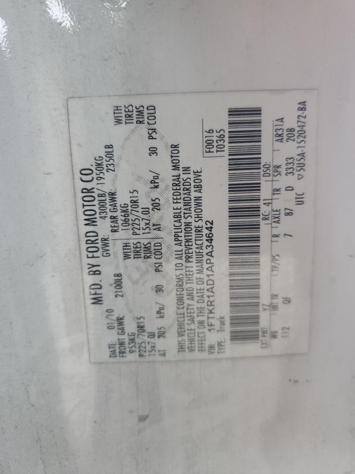 2010 Ford Ranger VIN: 1FTKR1AD1APA34642 Lot: 52439205