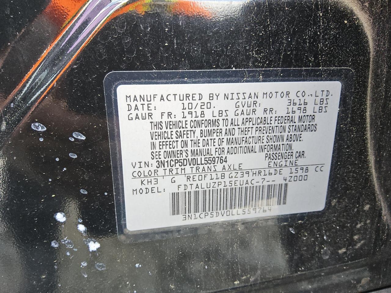 2020 Nissan Kicks Sr VIN: 3N1CP5DV0LL559764 Lot: 54778055
