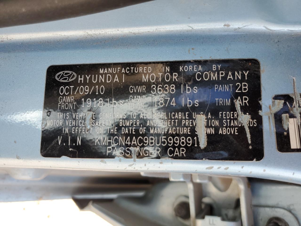 2011 Hyundai Accent Gls VIN: KMHCN4AC9BU599891 Lot: 55333865