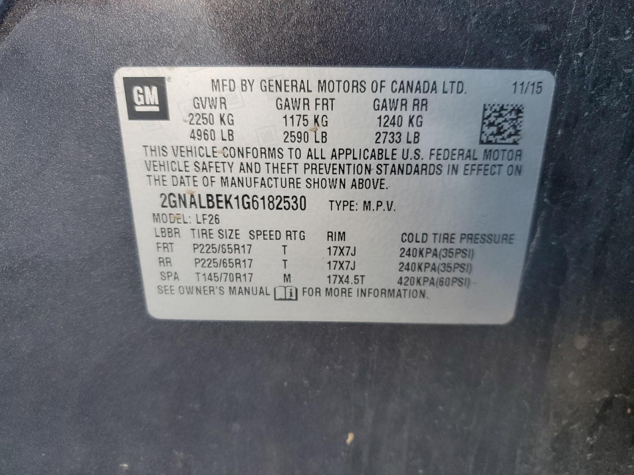 2016 Chevrolet Equinox Ls VIN: 2GNALBEK1G6182530 Lot: 53119085