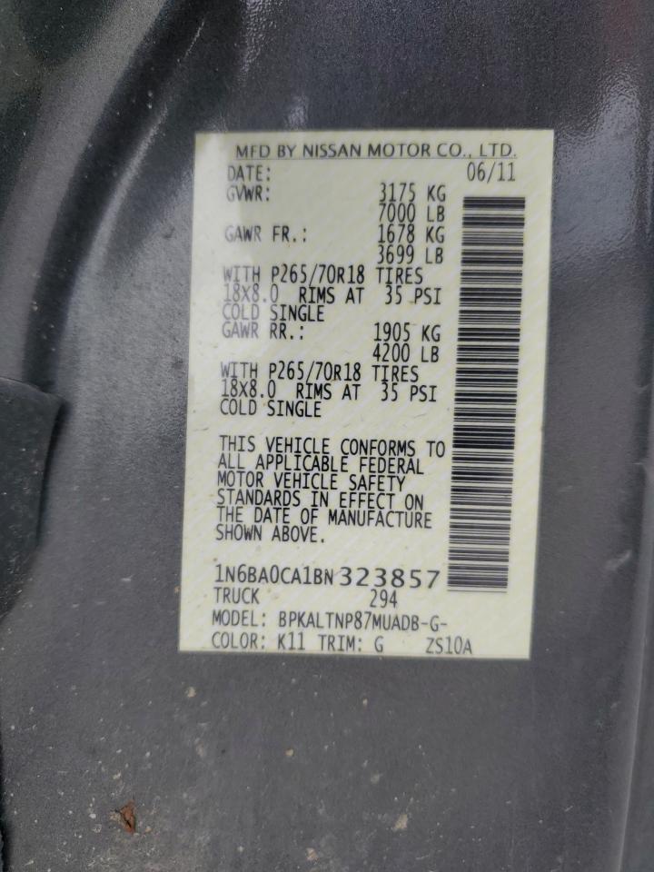2011 Nissan Titan S VIN: 1N6BA0CA1BN323857 Lot: 53105165