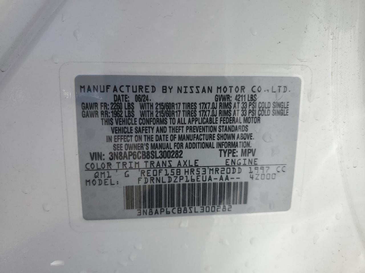 2025 Nissan Kicks Sv VIN: 3N8AP6CB8SL300282 Lot: 53666305