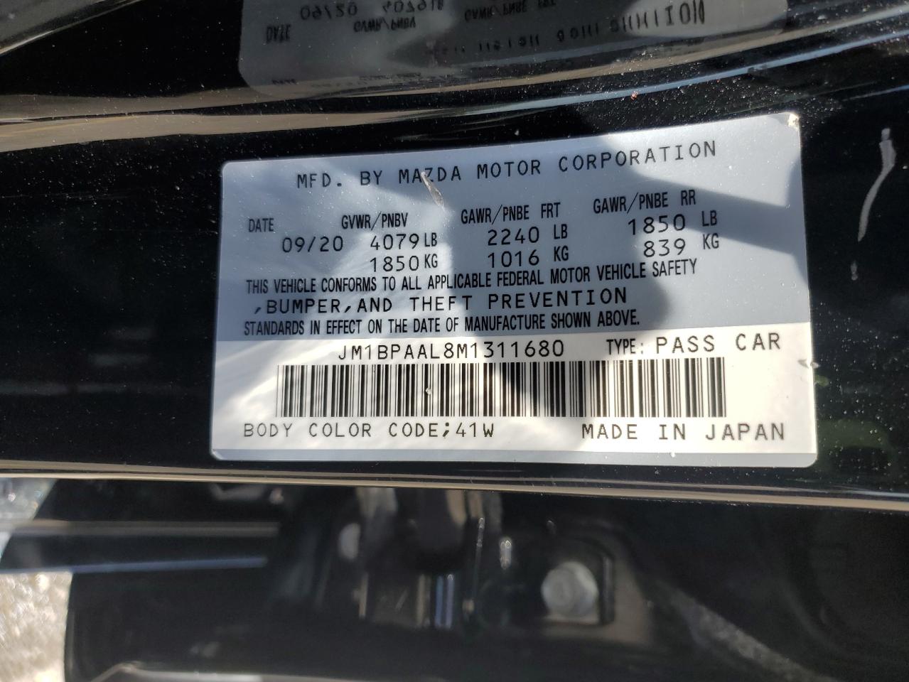 2021 Mazda 3 VIN: JM1BPAAL8M1311680 Lot: 52380515