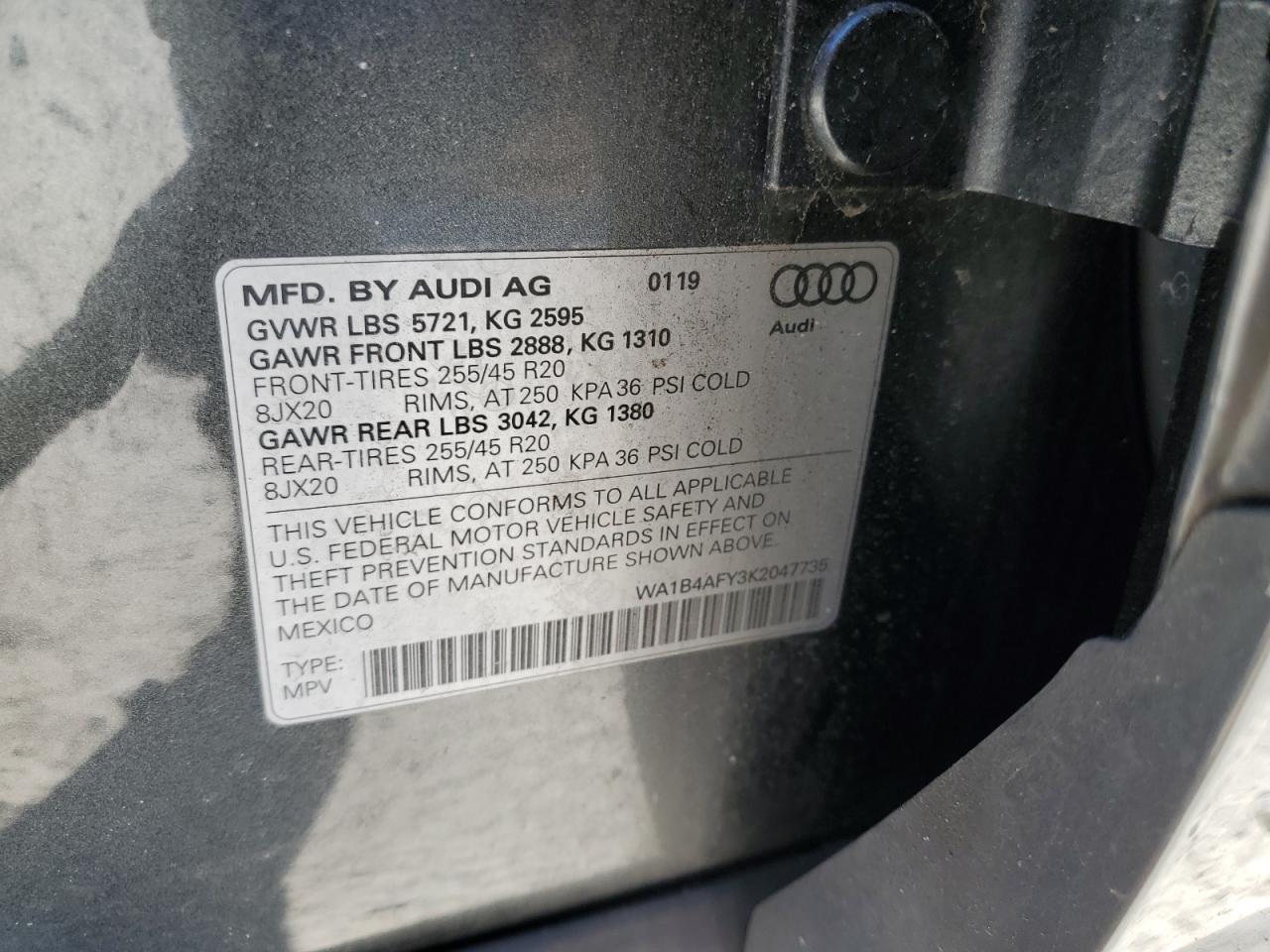 2019 Audi Sq5 Premium Plus VIN: WA1B4AFY3K2047735 Lot: 52304265