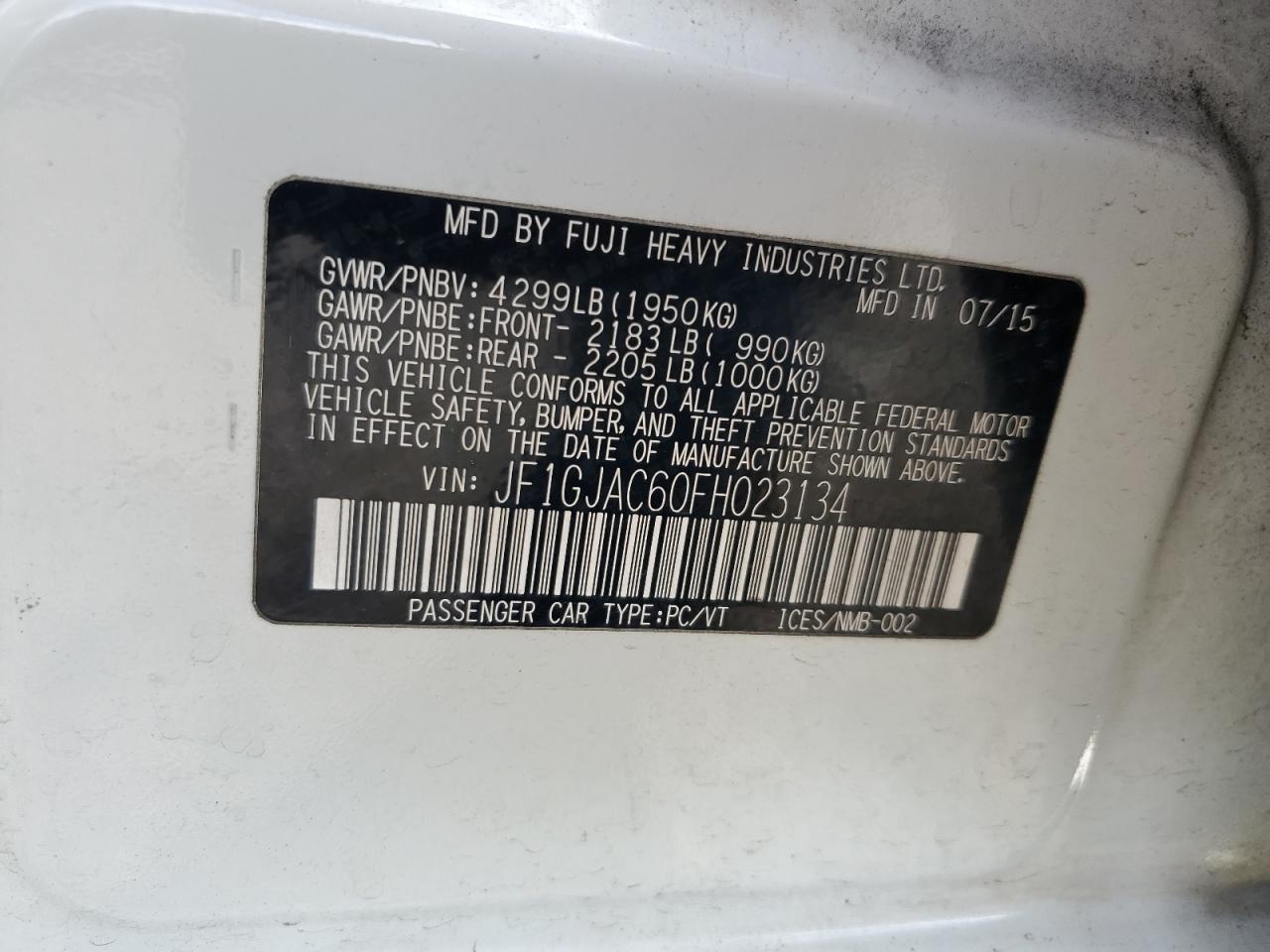 2015 Subaru Impreza Premium VIN: JF1GJAC60FH023134 Lot: 55097055