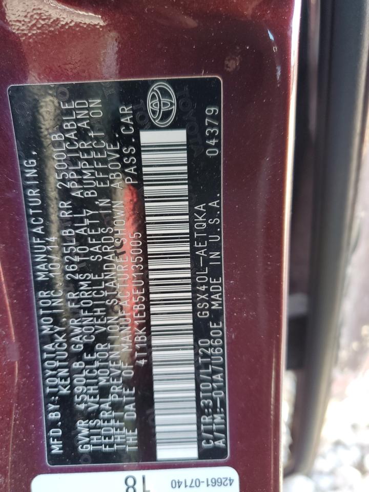 2014 Toyota Avalon Base VIN: 4T1BK1EB5EU135005 Lot: 53144785