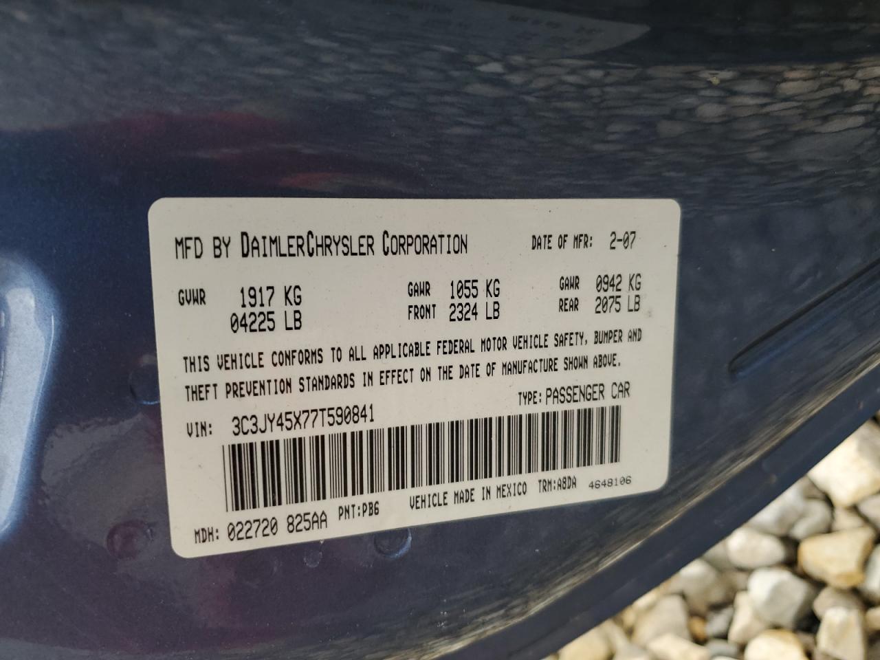 2007 Chrysler Pt Cruiser VIN: 3C3JY45X77T590841 Lot: 51491485