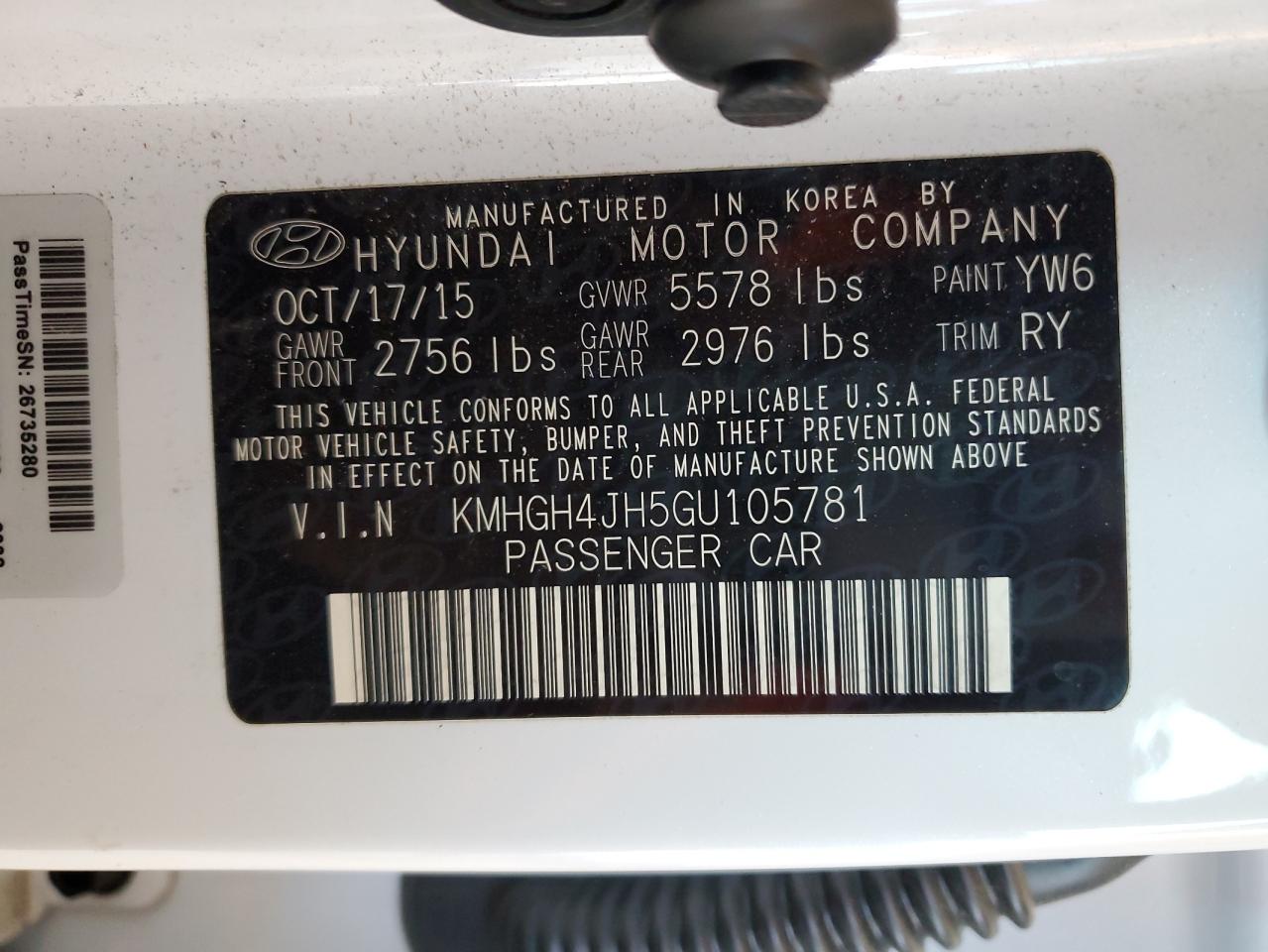 2016 Hyundai Equus Signature VIN: KMHGH4JH5GU105781 Lot: 51545905