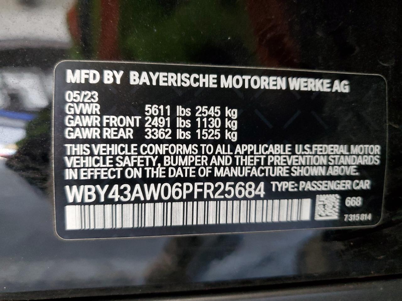 2023 BMW I4 Edrive 35 VIN: WBY43AW06PFR25684 Lot: 54905415