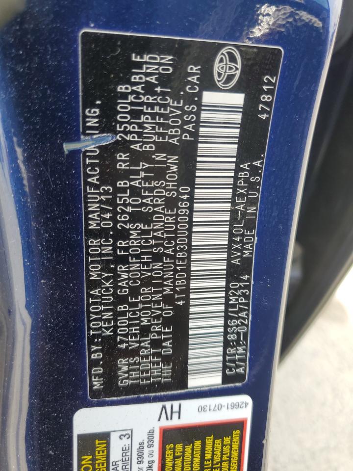 2013 Toyota Avalon Hybrid VIN: 4T1BD1EB3DU009640 Lot: 54245045