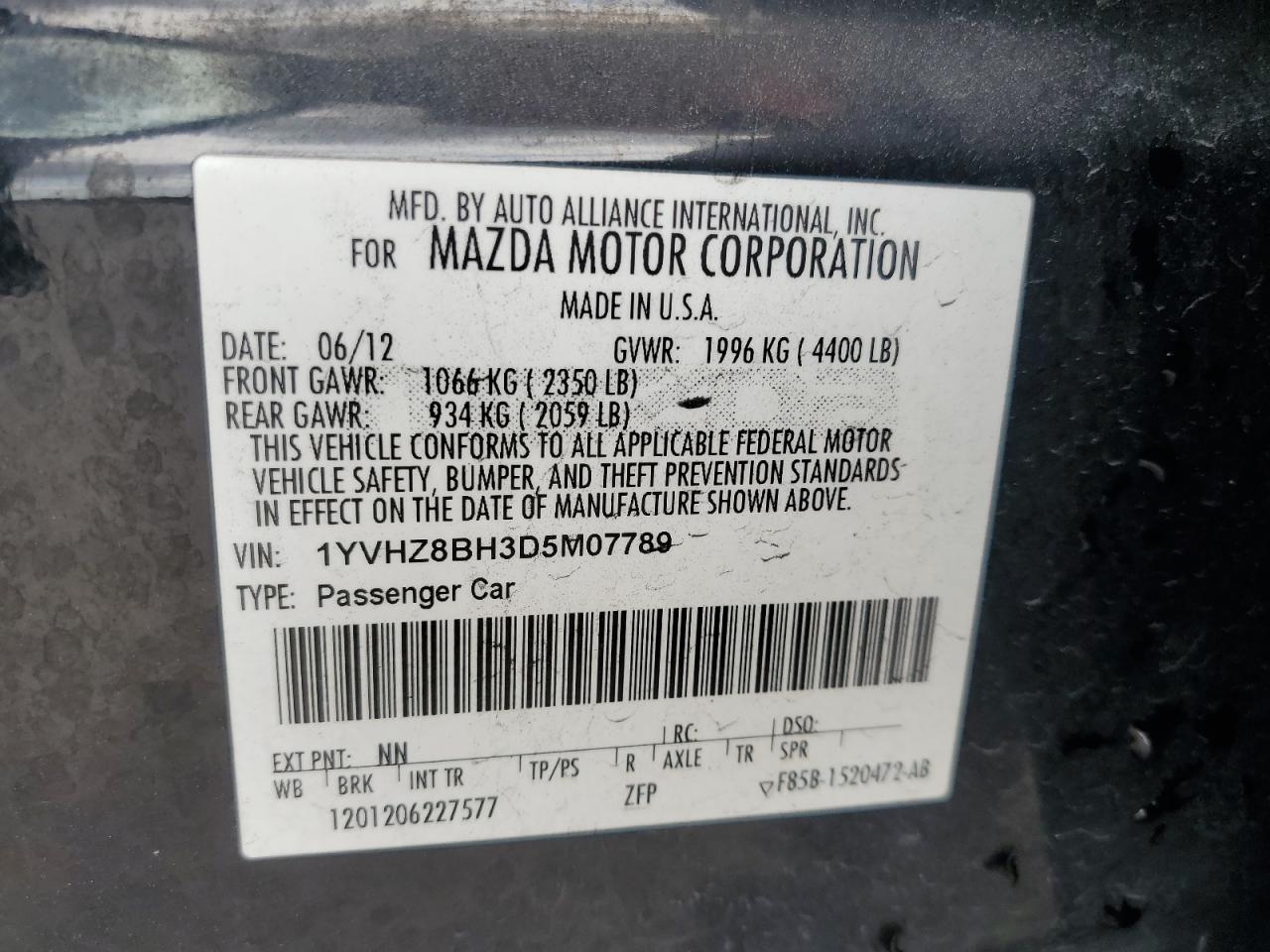 2013 Mazda 6 Sport VIN: 1YVHZ8BH3D5M07789 Lot: 51966505