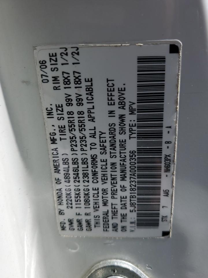 2007 Acura Rdx VIN: 5J8TB18237A000356 Lot: 52889875