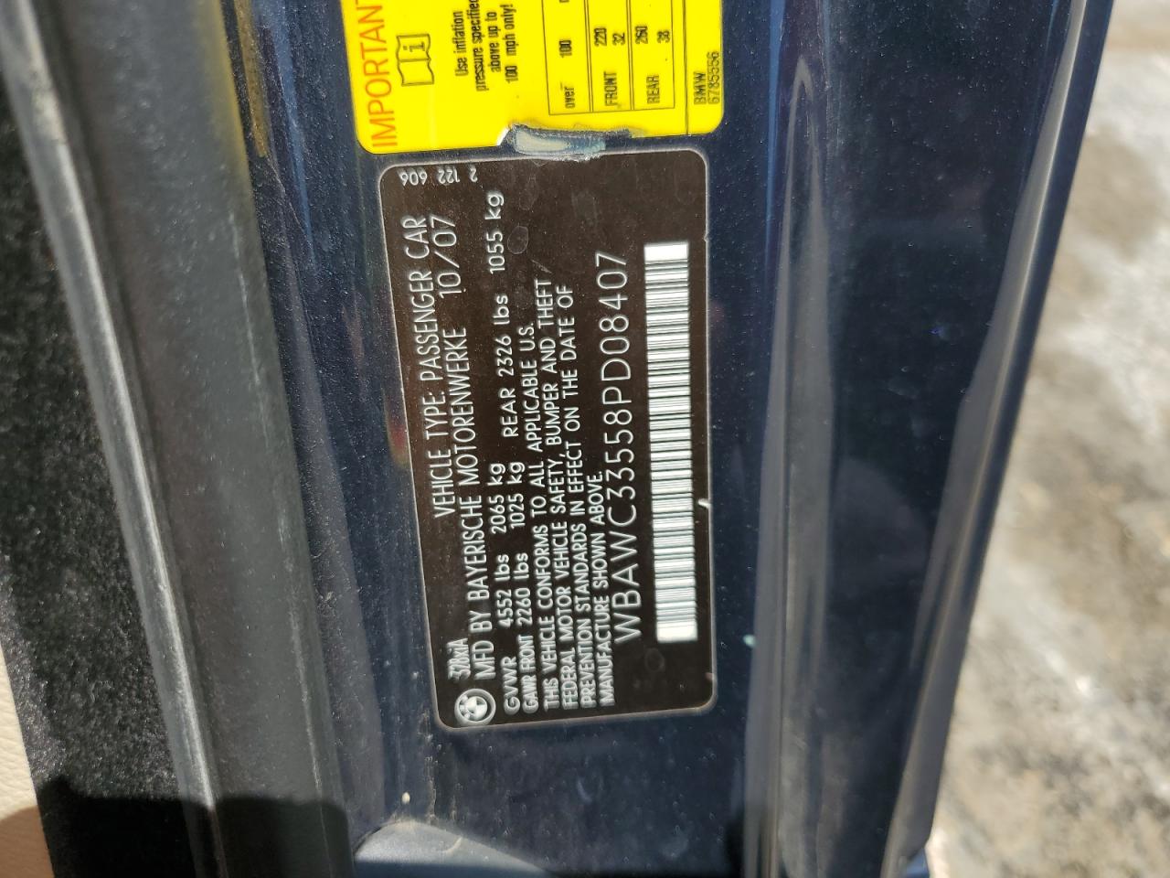2008 BMW 328 Xi VIN: WBAWC33558PD08407 Lot: 54255975