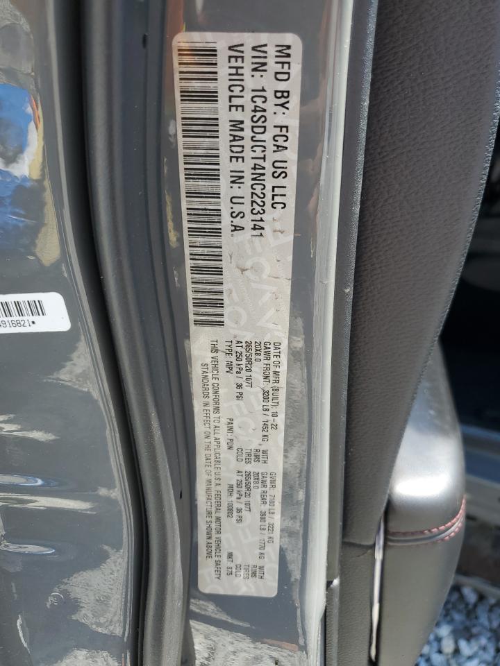 2022 Dodge Durango R/T VIN: 1C4SDJCT4NC223141 Lot: 53120665