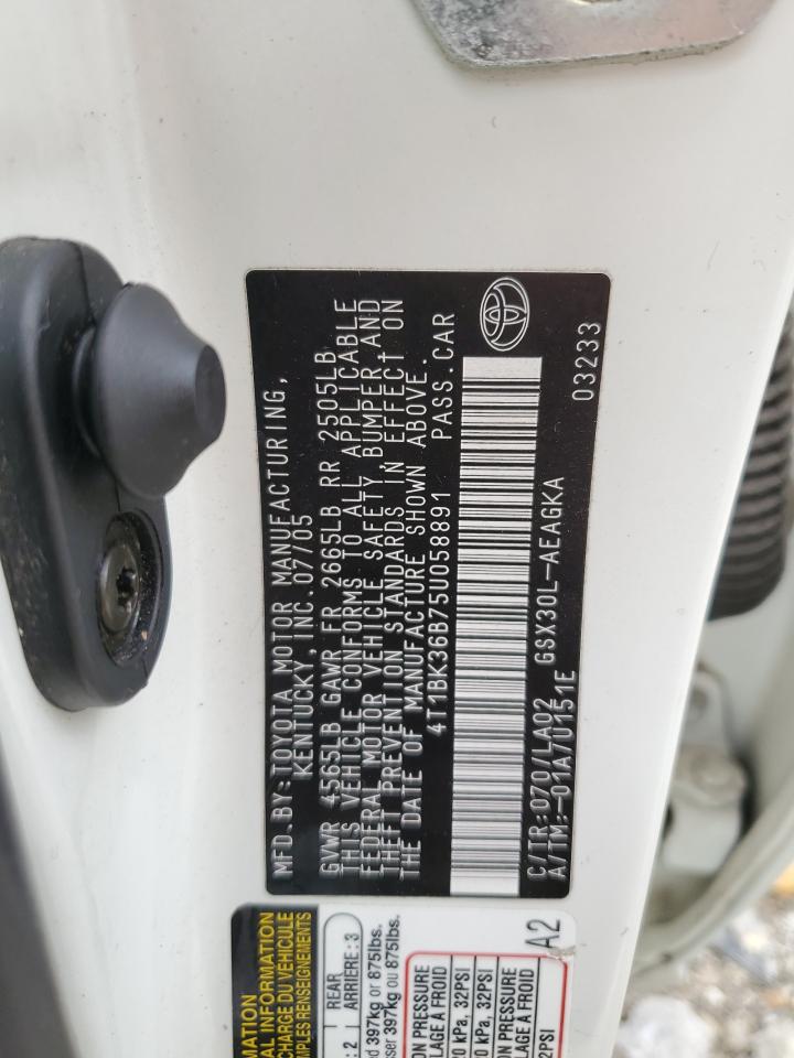 2005 Toyota Avalon Xl VIN: 4T1BK36B75U058891 Lot: 51823195